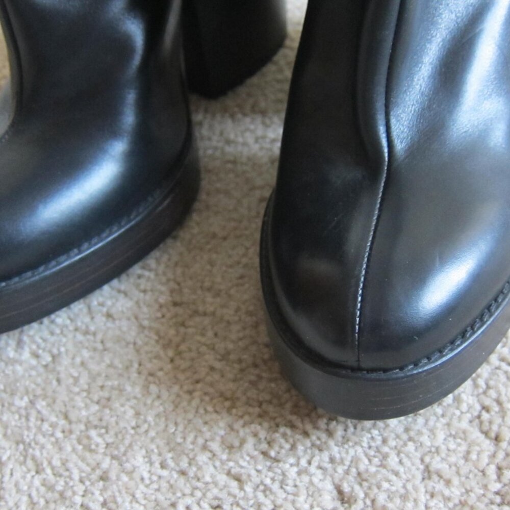 HAIDER ACKERMANN Black Mid Calf Leather Chunky Block Heel Grunge Boots $530 - Picture 4 of 10